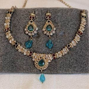 Touchstone Indian Bollywood Handcrafted Traditional gold tone Jewelry set NWT